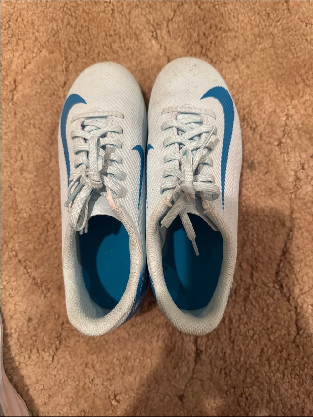 Nike Kids White and Blue Cleats